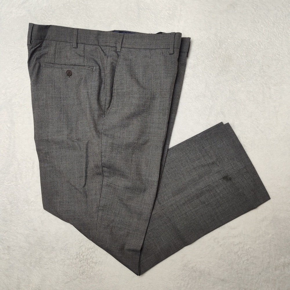 Ted Baker Pantsβ Mens 38x29 Gray Check Wool Polyester Flat Front Tailored Work